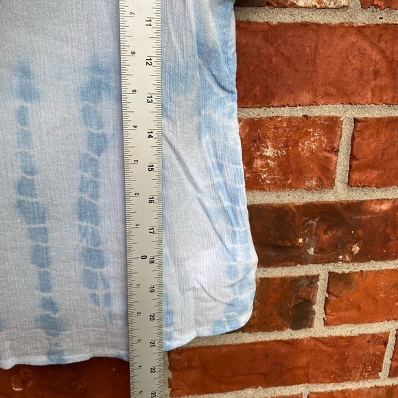 Lucky Brand Womens Medium Blue Crochet Sleeves Tie Dye Boho Short Sleeve Top - Picture 7 of 8